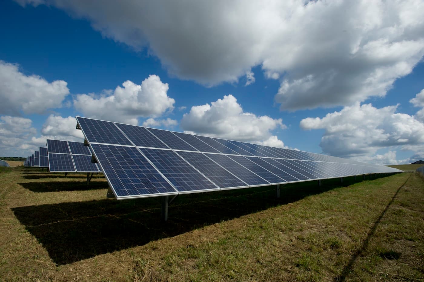Solar panel installation under a clear sky